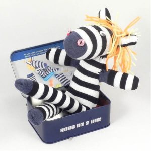 Sock Zebra in a Tin
